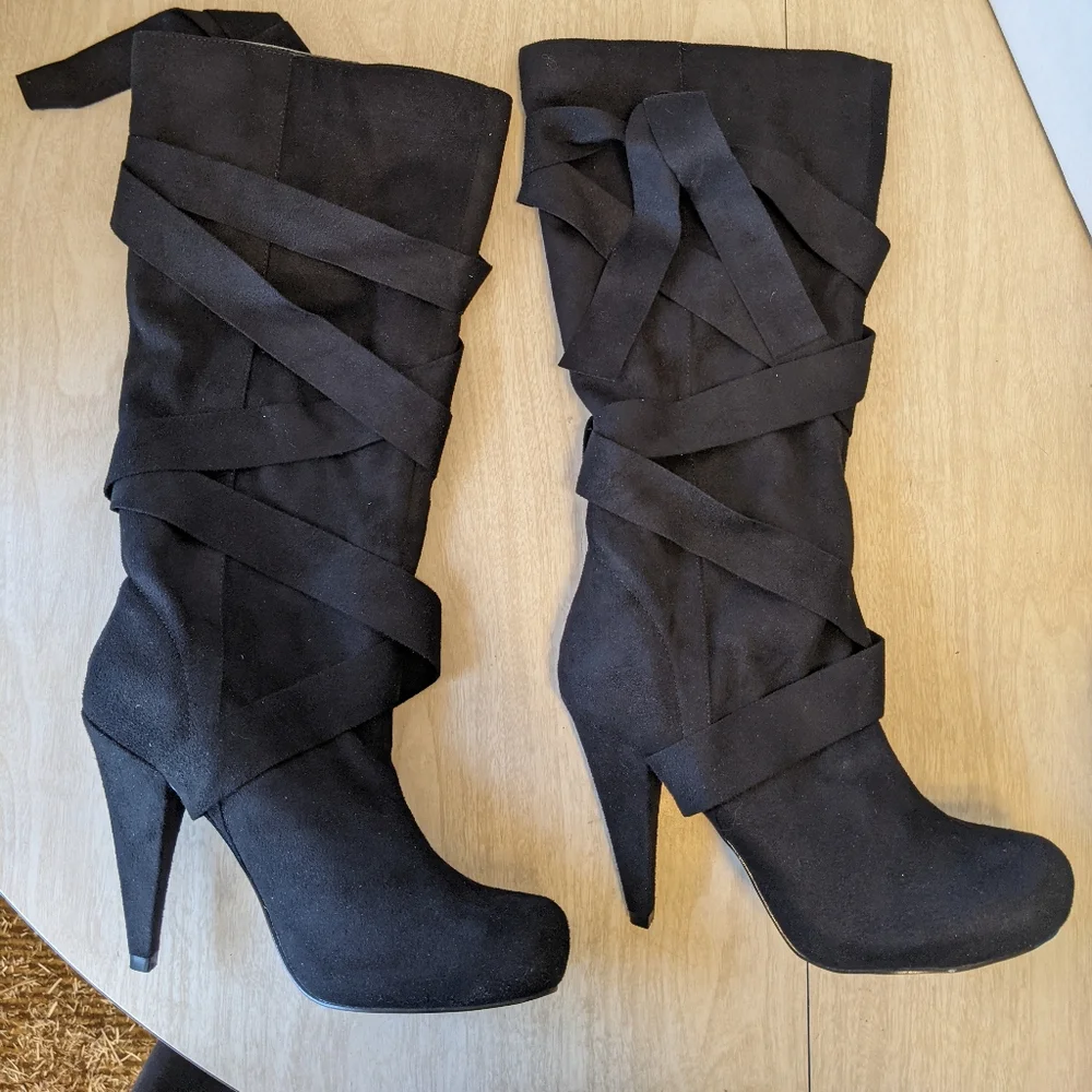 Spring Gift Faux Suede Wrap Tie Boots 8 - Picture 5 of 9